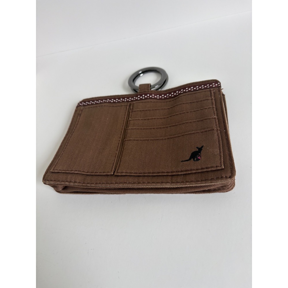 Pouchee Brown Herringbone Purse Organizer Insert Polka Dot‎ Trim Kangaroo Logo